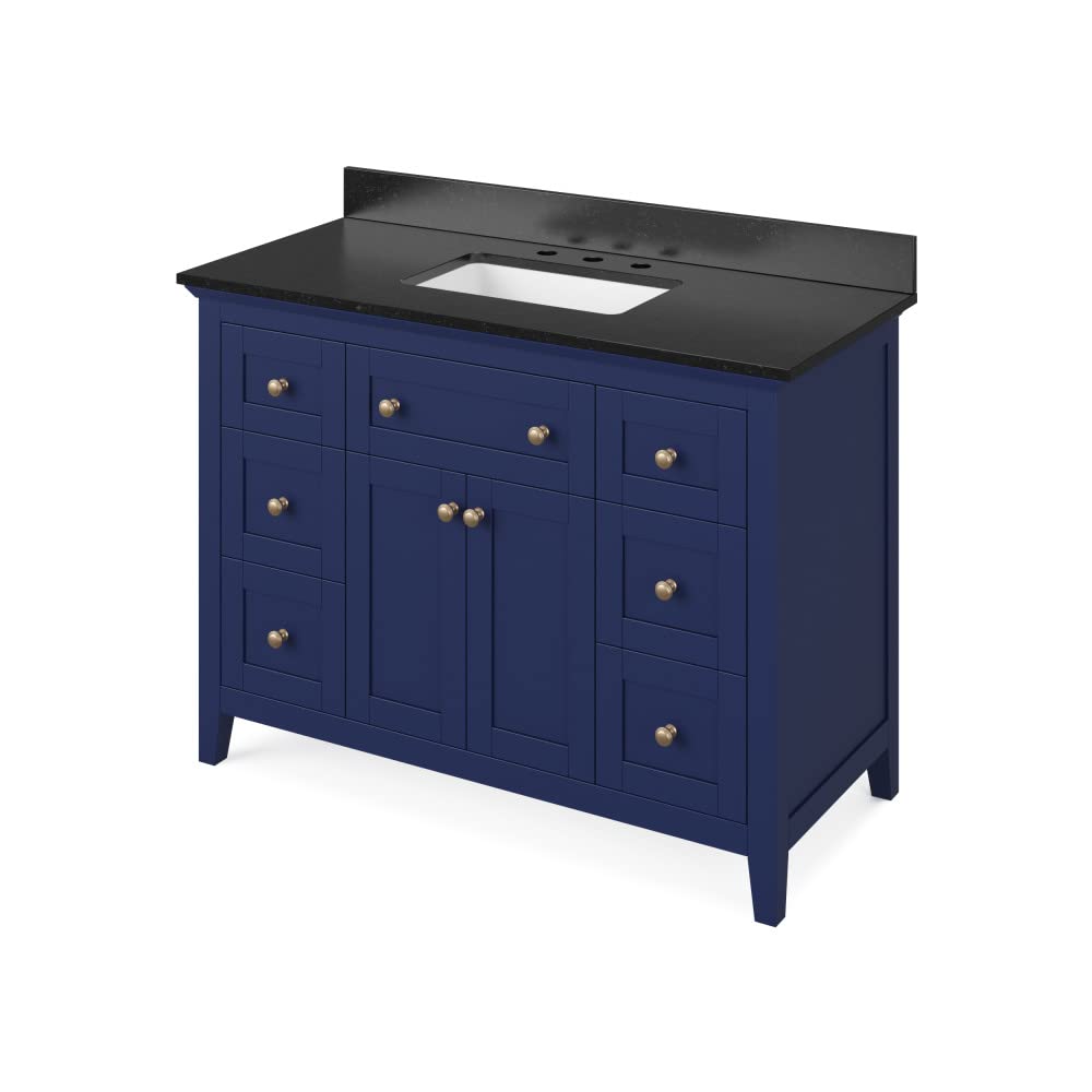 Jeffrey Alexander VKITCHA48BLBGR 48" Hale Blue Chatham Vanity, Black Granite Vanity Top, undermount rectangle bowl