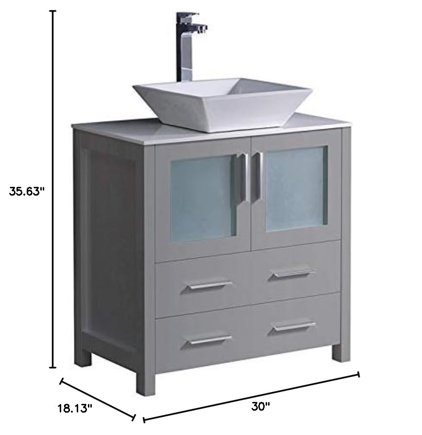 Fresca FCB6230GR-CWH-V Fresca Torino 30" Gray Modern Bathroom Cabinet w/ Top & Vessel Sink