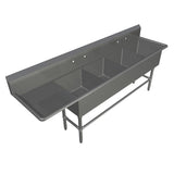 John Boos 4PB3024-1D36R 16GA Compartment Sinks, 4-Bowl, 1 Drainboard, 12" Deep Bowl (PRO-BOWL SERIES)