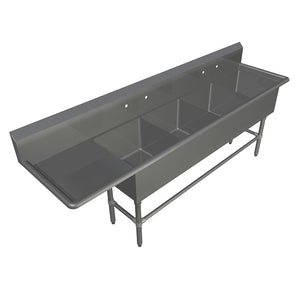 John Boos 4PB3024-1D36R 16GA Compartment Sinks, 4-Bowl, 1 Drainboard, 12