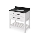 Jeffrey Alexander VKITWAV36WHBGR 36" White Wavecrest Vanity, Black Granite Vanity Top, undermount rectangle bowl