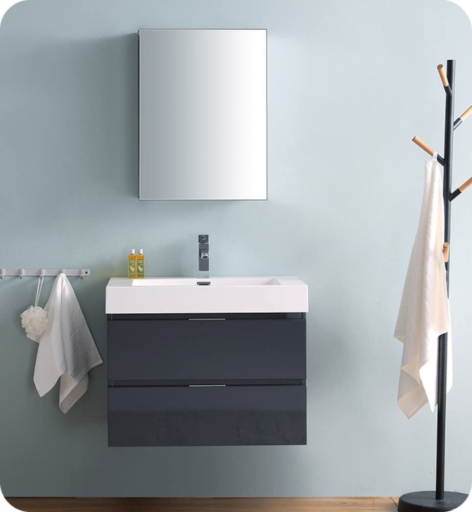 Fresca FCB8330GG Fresca Valencia 30" Dark Slate Gray Wall Hung Modern Bathroom Cabinet