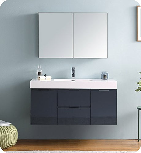 Fresca FCB8348GG Fresca Valencia 48" Dark Slate Gray Wall Hung Single Sink Modern Bathroom Cabinet
