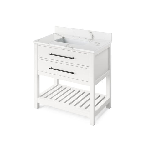 Jeffrey Alexander VKITWAV36WHCQR 36" White Wavecrest Vanity, Calacatta Vienna Quartz Vanity Top, undermount rectangle bowl