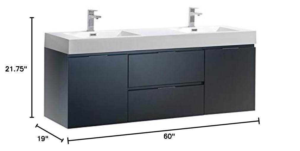 Fresca FCB8360GG-D-I Fresca Valencia 60" Dark Slate Gray Wall Hung Double Sink Modern Bathroom Vanity