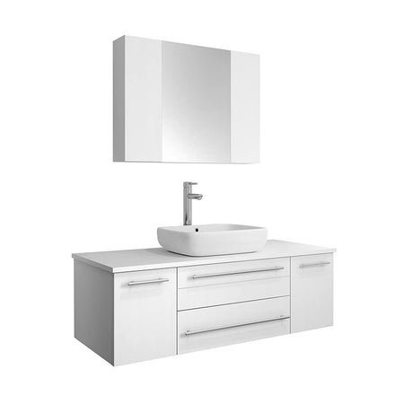 Fresca FVN6148WH-VSL Fresca Lucera 48" White Wall Hung Vessel Sink Modern Bathroom Vanity w/ Medicine Cabinet