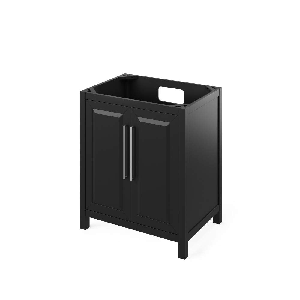 Jeffrey Alexander VKITCAD30BKCQR 30" Black Cade Vanity, Calacatta Vienna Quartz Vanity Top, undermount rectangle bowl
