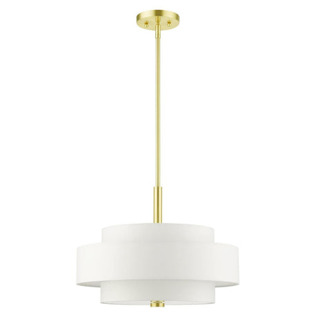 Livex Lighting 50874-12 Meridian Collection 4-Light Chandelier with Off-White Hardback Fabric Shade, Satin Brass,18" L x 18" W x 52" H