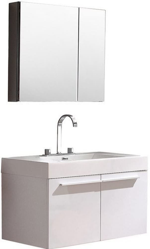 Fresca FVN8090WH Fresca Vista 36" White Modern Bathroom Vanity w/ Medicine Cabinet