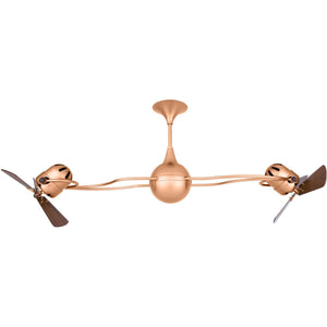 Matthews Fan IV-BRCP-WD Italo Ventania 360° dual headed rotational ceiling fan in brushed copper finish with solid sustainable mahogany wood blades.