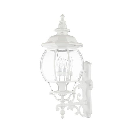 Livex Lighting 7701-13 Frontenac Traditional 4-Light Outdoor Wall Lantern with Clear Beveled Glass Shades, 30" x 10.25", White