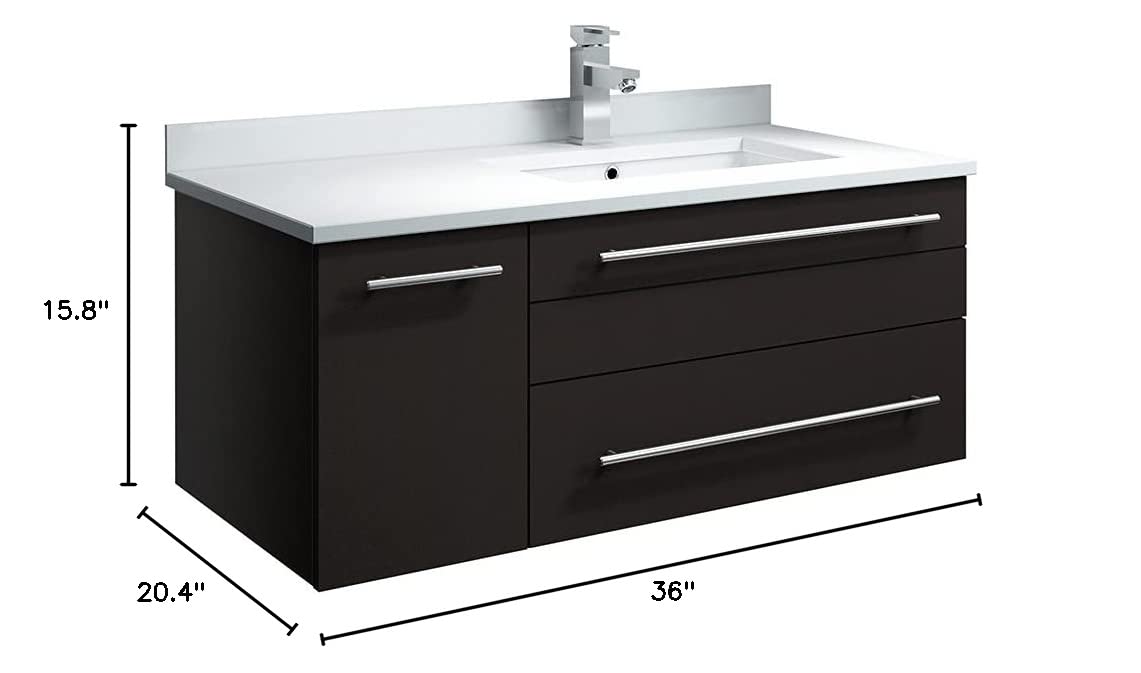 Fresca FCB6136GR-UNS-L-CWH-U Fresca Lucera 36" Gray Wall Hung Modern Bathroom Cabinet w/ Top & Undermount Sink - Left Version