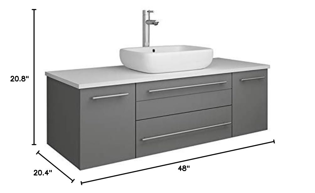 Fresca FCB6148GR-VSL-CWH-V Fresca Lucera 48" Gray Wall Hung Modern Bathroom Cabinet w/ Top & Vessel Sink