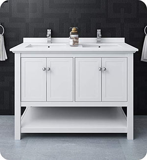 Fresca FCB2348WH-D-CWH-U Manchester 48" White Traditional Double Sink Bathroom Cabinet w/ Top & Sinks
