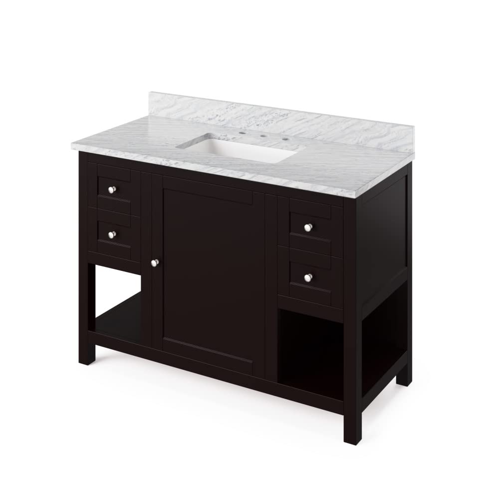 Jeffrey Alexander VKITAST48ESWCR 48" Espresso Astoria Vanity, White Carrara Marble Vanity Top, undermount rectangle bowl