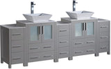 Fresca FCB62-72GR-CWH-V Fresca Torino 84" Gray Modern Double Sink Bathroom Cabinets w/ Tops & Vessel Sinks