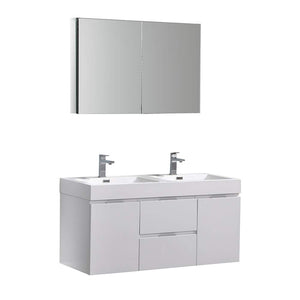 Fresca FVN8348WH-D Fresca Valencia 48" Glossy White Wall Hung Double Sink Modern Bathroom Vanity w/ Medicine Cabinet