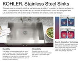 Kohler K-3333-NA 10-3/4" 1-Bowl Square Basin Undermount Bar Sink Stainless Steel