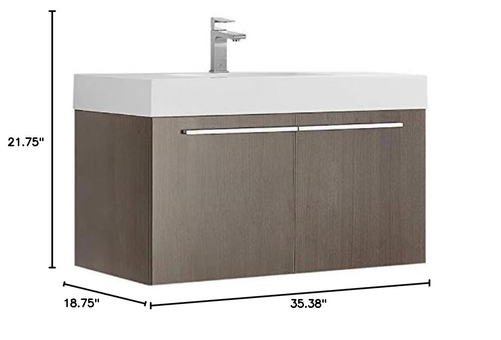 Fresca FCB8090GO-I Fresca Vista 36" Gray Oak Modern Bathroom Cabinet w/ Integrated Sink