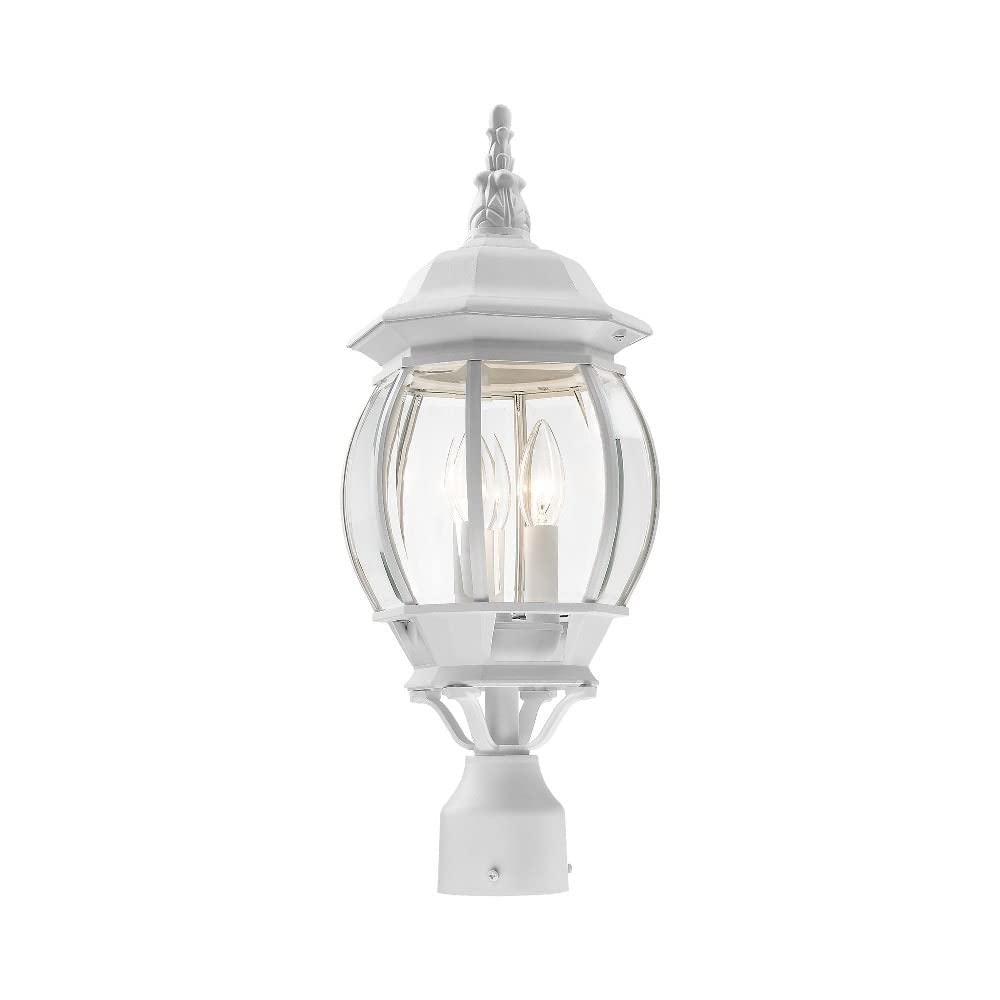 Livex Lighting 7526-13 Outdoor Post Top Light with Clear Beveled Glass Shades, White