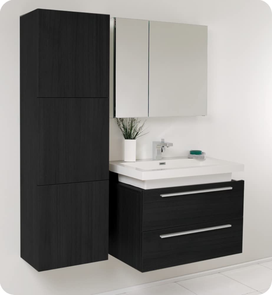 Fresca FCB8080BW-I Fresca Medio 32" Black Modern Bathroom Cabinet w/ Vessel Sink