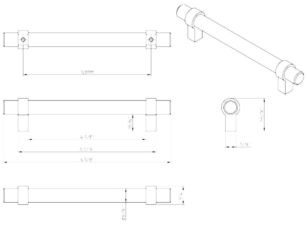 Jeffrey Alexander 5128SN 128 mm Center-to-Center Satin Nickel Key Grande Cabinet Bar Pull