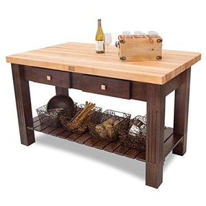John Boos GRZ6036-WT Maple Grazzi Table w/Drop Leaf - 2-1/4" Edge-Grain Block, 60"x36", Walnut Stained Base