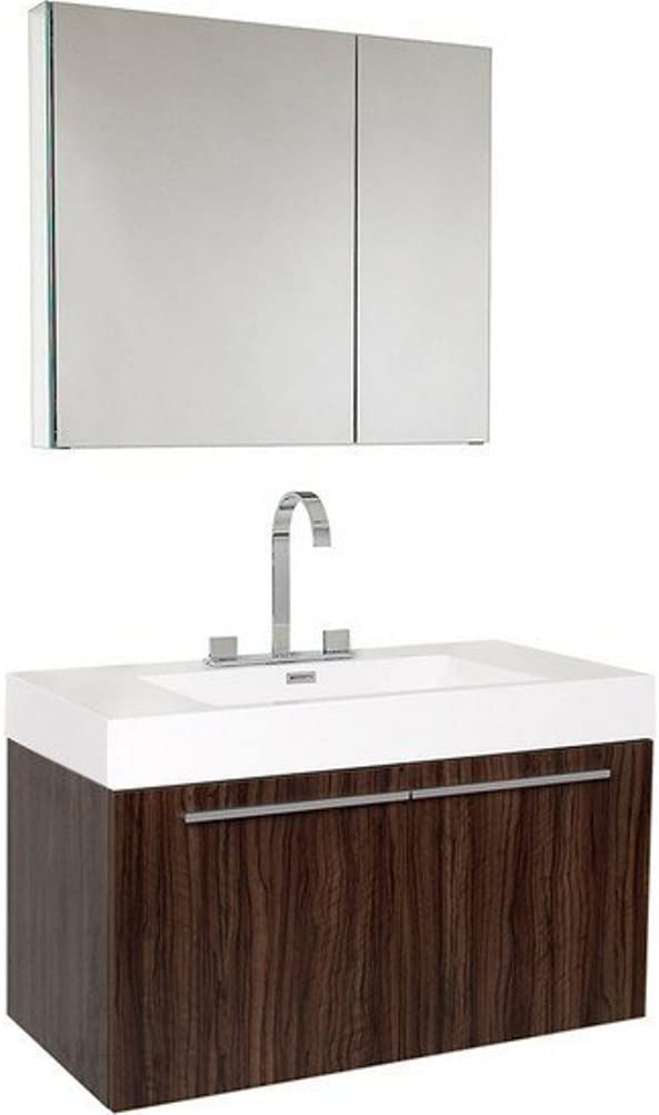 Fresca FVN8090GW Fresca Vista 36" Walnut Modern Bathroom Vanity w/ Medicine Cabinet