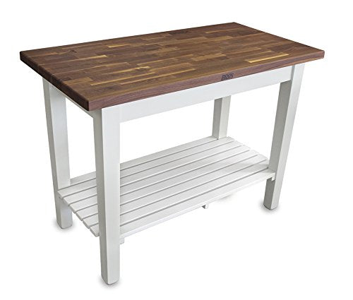 John Boos WAL-C6025-S-BN Blended-Grain Walnut-Top Country Work Table - 60"L x 25"W 35"H, One Shelf, Barn Red Base