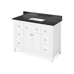 Jeffrey Alexander VKITCHA48WHBGR 48" White Chatham Vanity, Black Granite Vanity Top, undermount rectangle bowl
