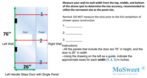 Genius Plus Frameless Shower Door Size fits for Width of 57' - 61'' * H76'' with a Side Panel in Matte Black Premium Hardware Finish, Low Iron Tempered Glass Included(59'') …