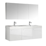 Fresca FVN8093WH-D Fresca Vista 60" White Wall Hung Double Sink Modern Bathroom Vanity w/ Medicine Cabinet