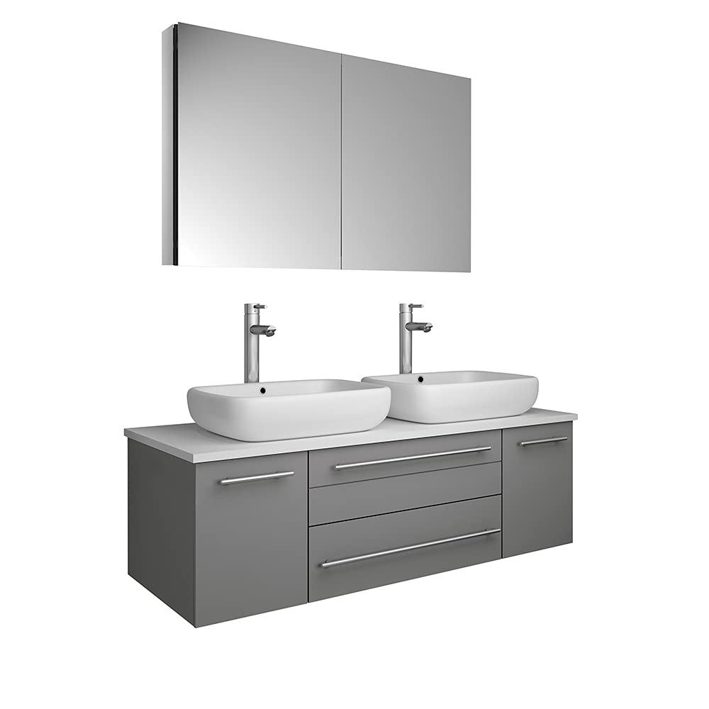 Fresca FVN6148ES-VSL-D Fresca Lucera 48" Espresso Wall Hung Double Vessel Sink Modern Bathroom Vanity w/ Medicine Cabinet