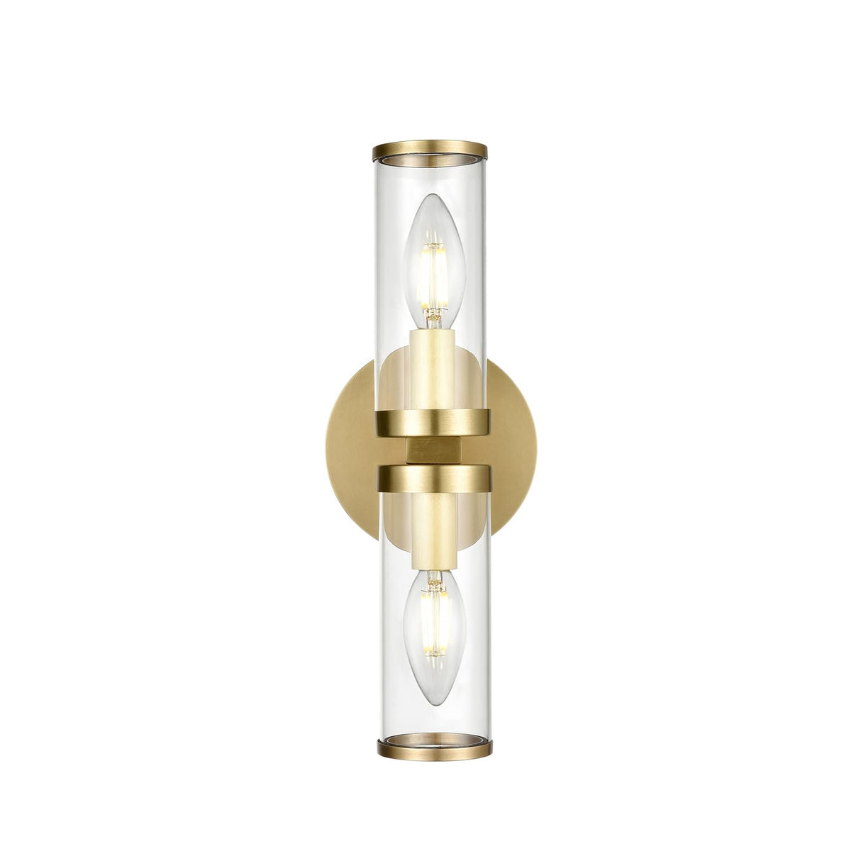 Alora WV309002NBCG REVOLVE WALL VANITY 2 LIGHT NATURAL BRASS CLEAR GLASS