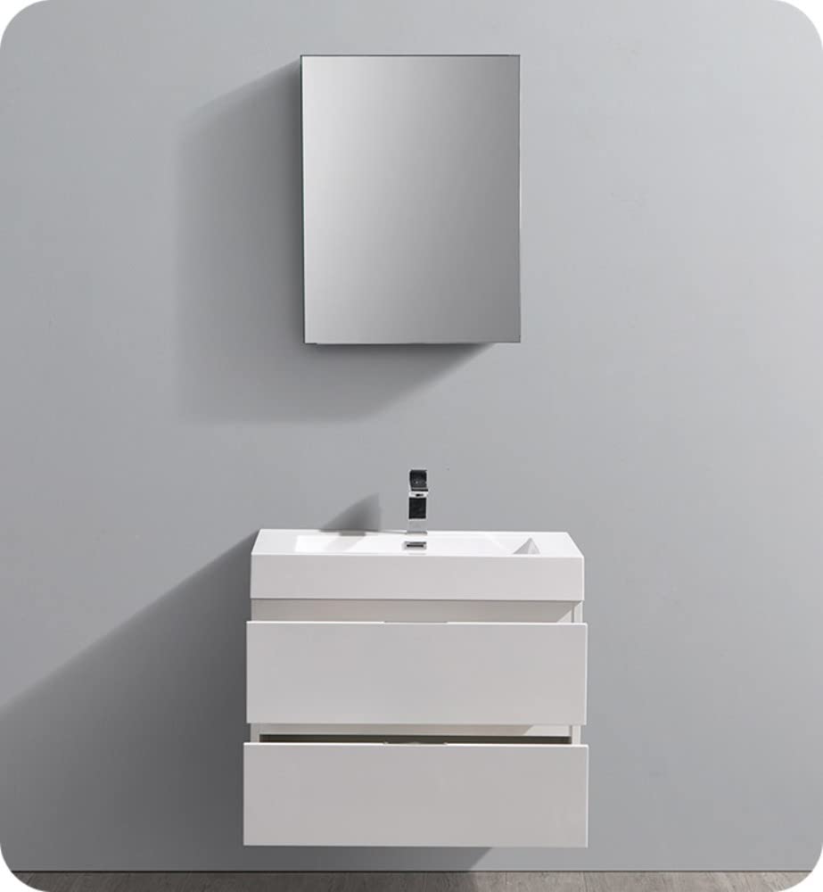 Fresca FCB8330WH Fresca Valencia 30" Glossy White Wall Hung Modern Bathroom Cabinet