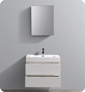 Fresca FCB8330WH Fresca Valencia 30" Glossy White Wall Hung Modern Bathroom Cabinet