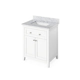 Jeffrey Alexander VKITCHA30WHWCR 30" White Chatham Vanity, White Carrara Marble Vanity Top, undermount rectangle bowl