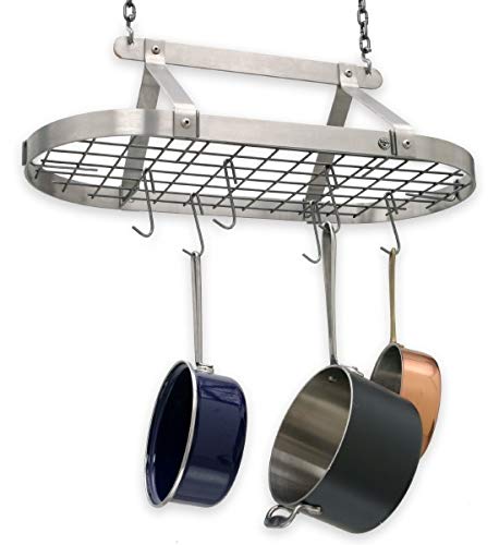 Enclume DR4 SS Classic Oval Ceiling Pot Rack w/ 12 Hooks SS