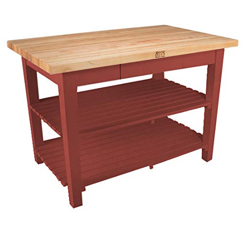 John Boos C6024-D-2S-BN Classic Country Worktable, 60" W x 24" D 35" H, with Drawer and 2 Shelves, Barn Red