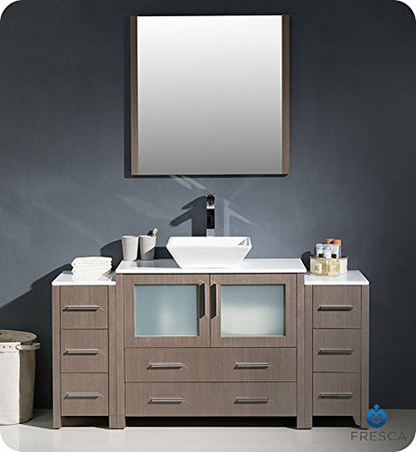 Fresca FVN62-123612GO-VSL Fresca Torino 60" Gray Oak Modern Bathroom Vanity w/ 2 Side Cabinets & Vessel Sink