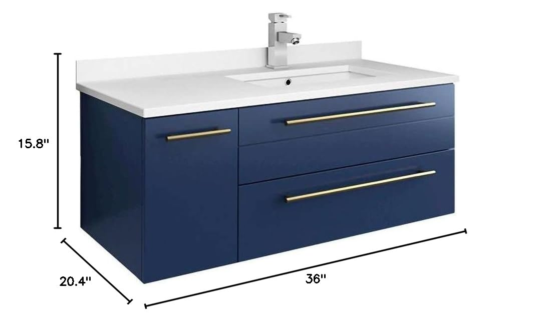 Fresca FCB6136RBL-UNS-R-CWH-U Fresca Lucera 36" Royal Blue Wall Hung Modern Bathroom Cabinet w/ Top & Undermount Sink - Right Version