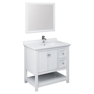 Fresca FVN2336WH Fresca Manchester 36" White Traditional Bathroom Vanity w/ Mirror