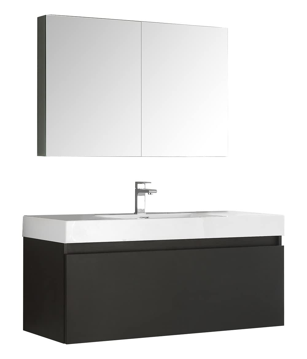 Fresca FVN8011BW Fresca Mezzo 48" Black Wall Hung Modern Bathroom Vanity w/ Medicine Cabinet