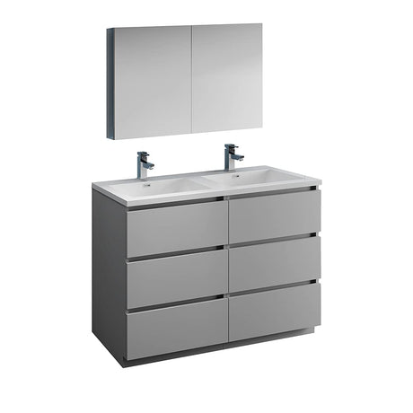 Fresca FVN93-2424HA-D Fresca Lazzaro 48" Glossy Ash Gray Free Standing Double Sink Modern Bathroom Vanity w/ Medicine Cabinet