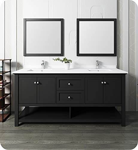 Fresca FVN2372BL-D Fresca Manchester 72" Black Traditional Double Sink Bathroom Vanity w/ Mirrors