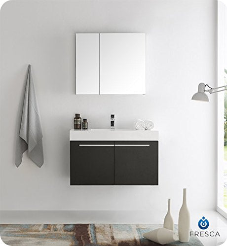 Fresca FCB8090BW-I Fresca Vista 36" Black Modern Bathroom Cabinet w/ Integrated Sink