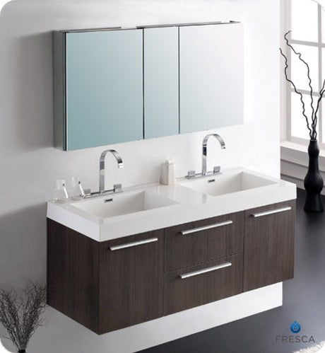 Fresca FVN8013GO Fresca Opulento 54" Gray Oak Modern Double Sink Bathroom Vanity w/ Medicine Cabinet