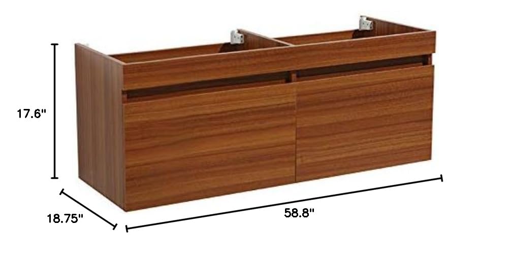 Fresca FCB8042TK Fresca Mezzo 60" Teak Wall Hung Double Sink Modern Bathroom Cabinet