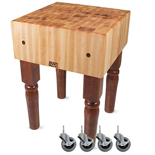 John Boos AB05-C-CR AB Series Block with 10" Thick Hard Maple Top, With Casters, 24" W x D 10"H, 34" Overall Height, Warm Cherry Stain BLOCK 24X24X10 W/CASTERS-