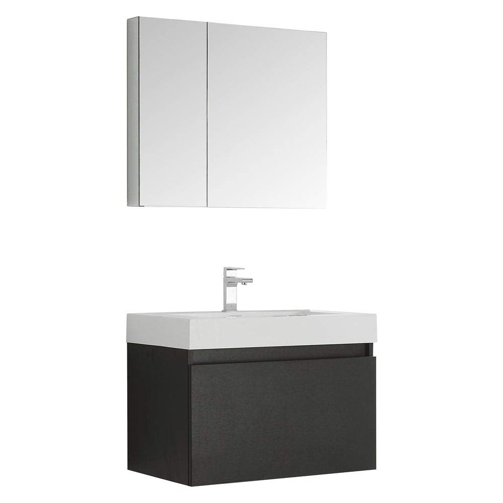 Fresca FVN8007BW Fresca Mezzo 30" Black Wall Hung Modern Bathroom Vanity w/ Medicine Cabinet